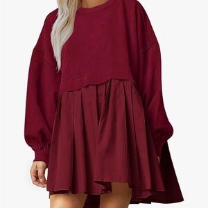 Elegant Red Women's Sweatshirt Dress